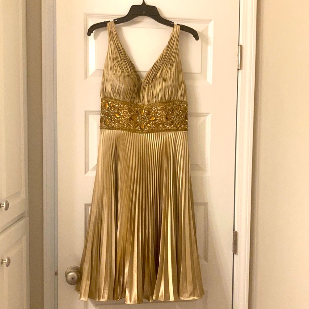 Gold pleated Cache Luxe collection dress